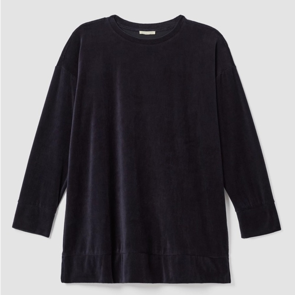Eileen Fisher Cotton Velour Crew Neck Long Top Boxy Fit Thigh Length Size Med M - Picture 2 of 11